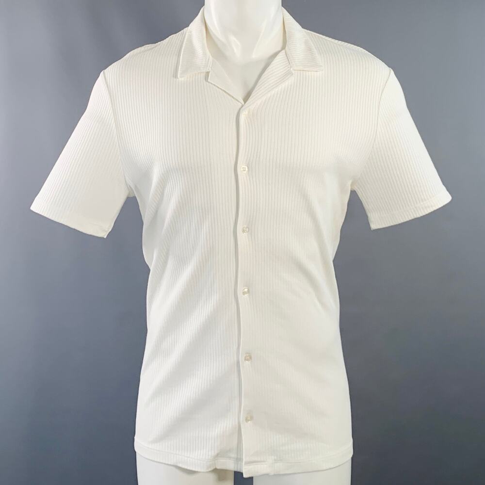 REISS Size M Butler White Ribbed Cotton Camp Short Sleeve Shirt